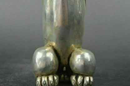 Chinese Tibet Silver Carved Guard Foo Dogs Lion Male Statues