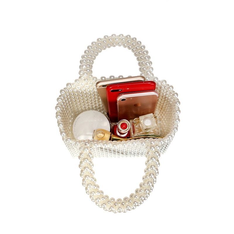 Handmade Pearl Bag Beaded Box Retro Acrylic Plastic Tote Bag Luxury Dinner Bag