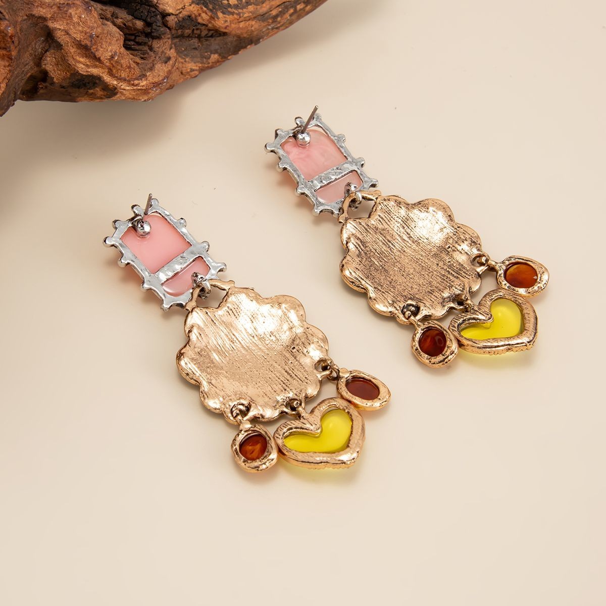 Spanish Vintage Court Gemstone Floral Heart Drop Earrings