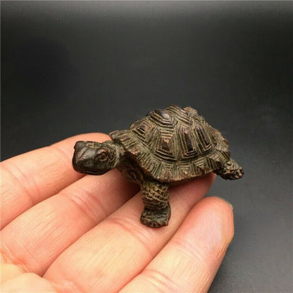 2.28" Chinese Kung Fu Tea Vintage Brass Money Turtle Shelf Luck Sculpture
