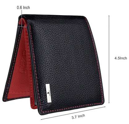 NEW BLACK/RED BI-FOLD LEATHER MEN'S WALLET RFID PROTECTION GIFT ITEM