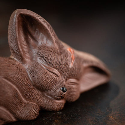 1Pc 3.62" Yixing Purple Clay Sculpture Tea Pet Lucky Fox Statue Art Ornaments