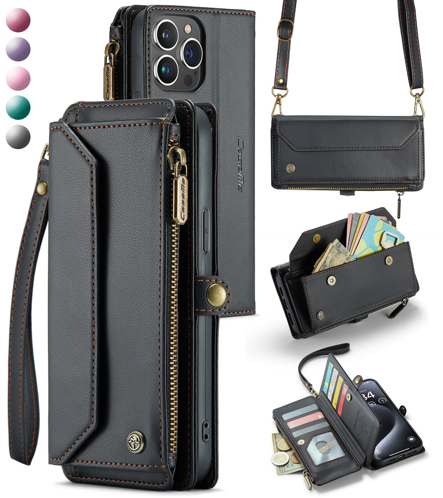Crossbody for iPhone 16e 15 14 13 12 11 Pro Max XS XR SE Case Wallet Card Holder