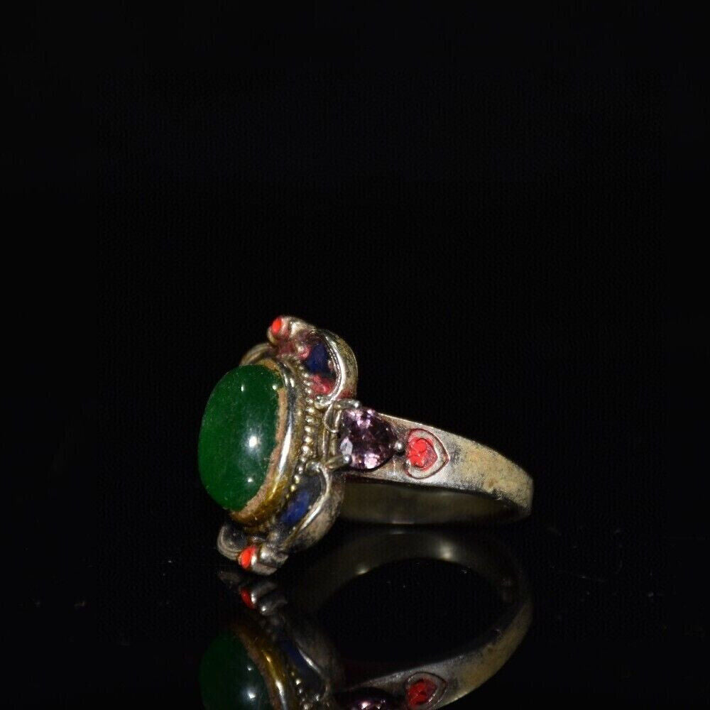 White copper inlaid jade ruby painted square ring ornaments