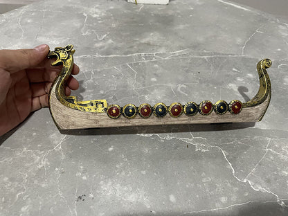 Hand Carved Dragon Boat Incense Holder Burner Censer Carving Ornaments