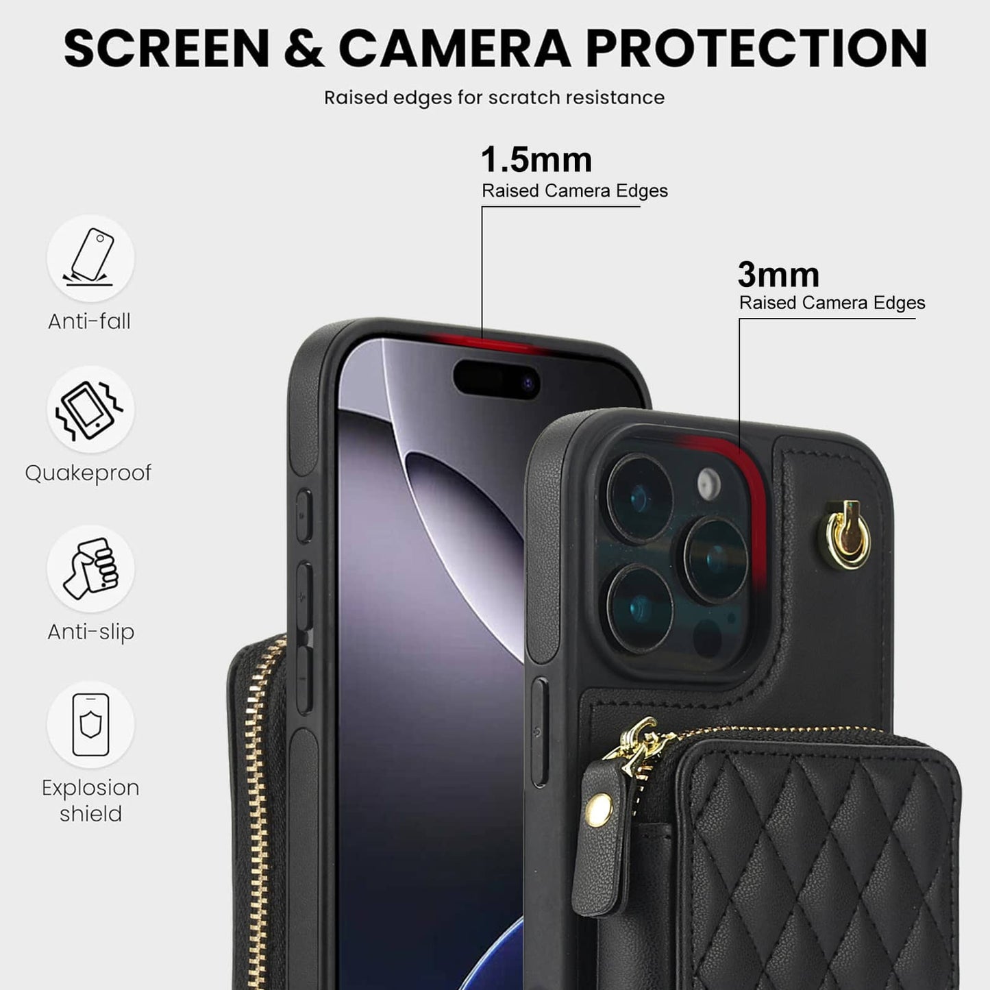 Crossbody Wallet Case for iPhone 16/15/14/13/12/11 Pro Max SE 7 8 X XS Max XR