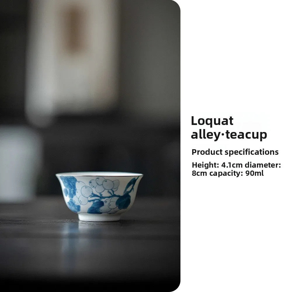 90ml Blue and White Porcelain Handpainted Tea Bowl Master Cup Kung Fu Teaware