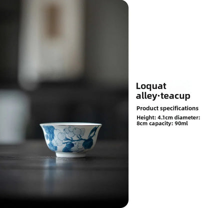90ml Blue and White Porcelain Handpainted Tea Bowl Master Cup Kung Fu Teaware