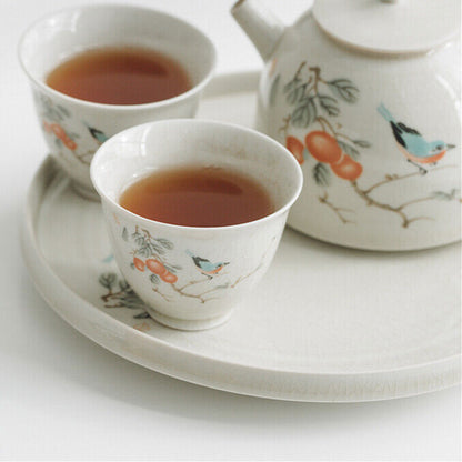 Tea Plate For Tea Pot Cup Handpainted Crackle Glaze Porcelain Tea Tray Round New