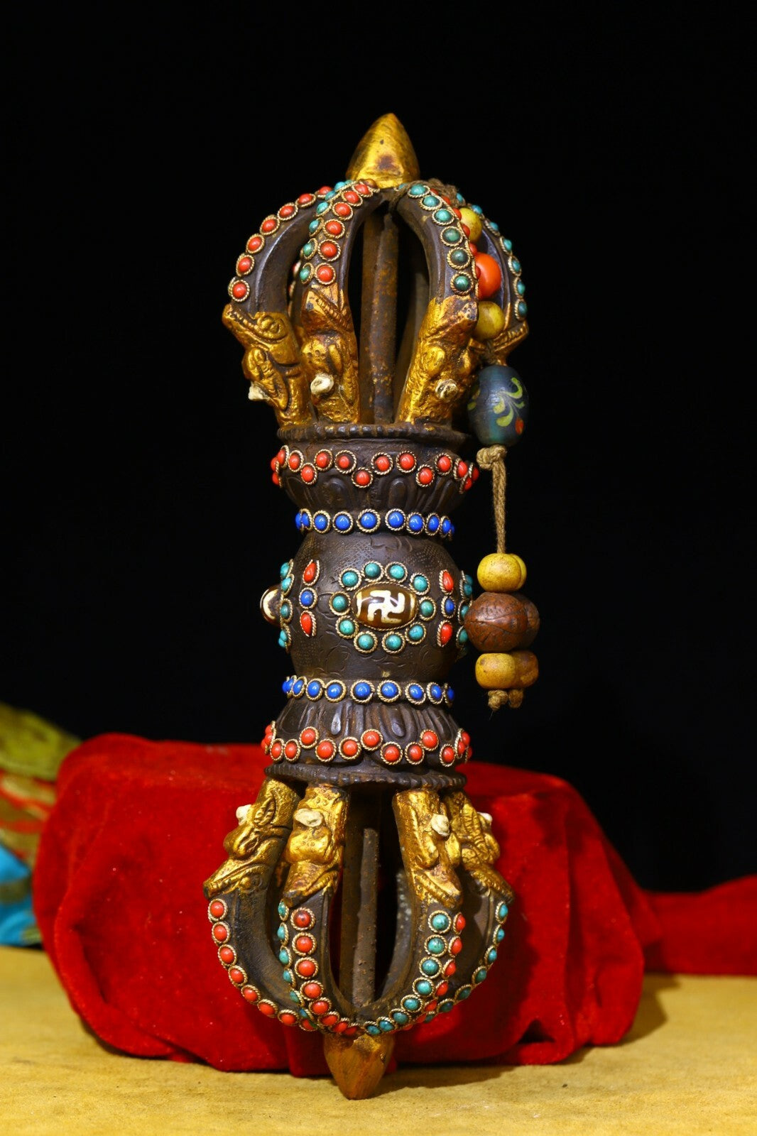 10" China Tibet Buddhism Bronze Dorje Phurpa Pestle Vajra Exorcism FaQi