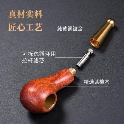 Red Sandalwood Pipe 3.07in Mini Portable Wooden Smoking Pipe with Filter Men