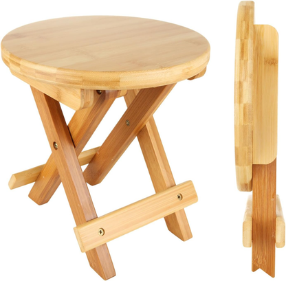 Bamboo Folding Step Stool Shower Bench Foot Rest Fully Assembled Decor (Round)