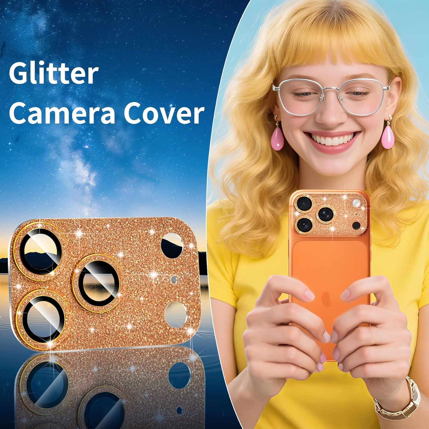 Compatible with Iphone 17 Pro Max Camera Lens Protector, Bling Glitter 9H Temper