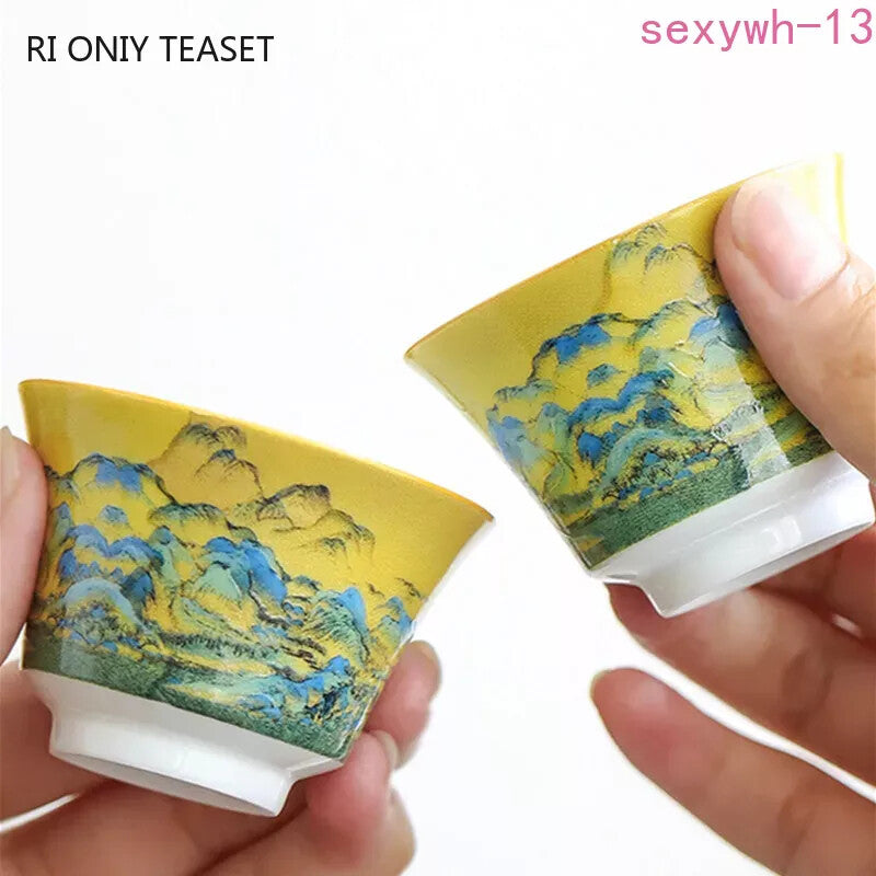 Chinese Handmade Ceramic Teacup Landscape Painting Pattern Tea Bowl Portable