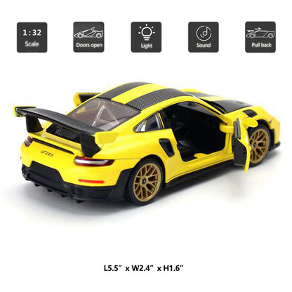1/32 Porsche 911 GT2 RS Model Toy Car Metal Diecast Toy Vehicle Pull Back Gray