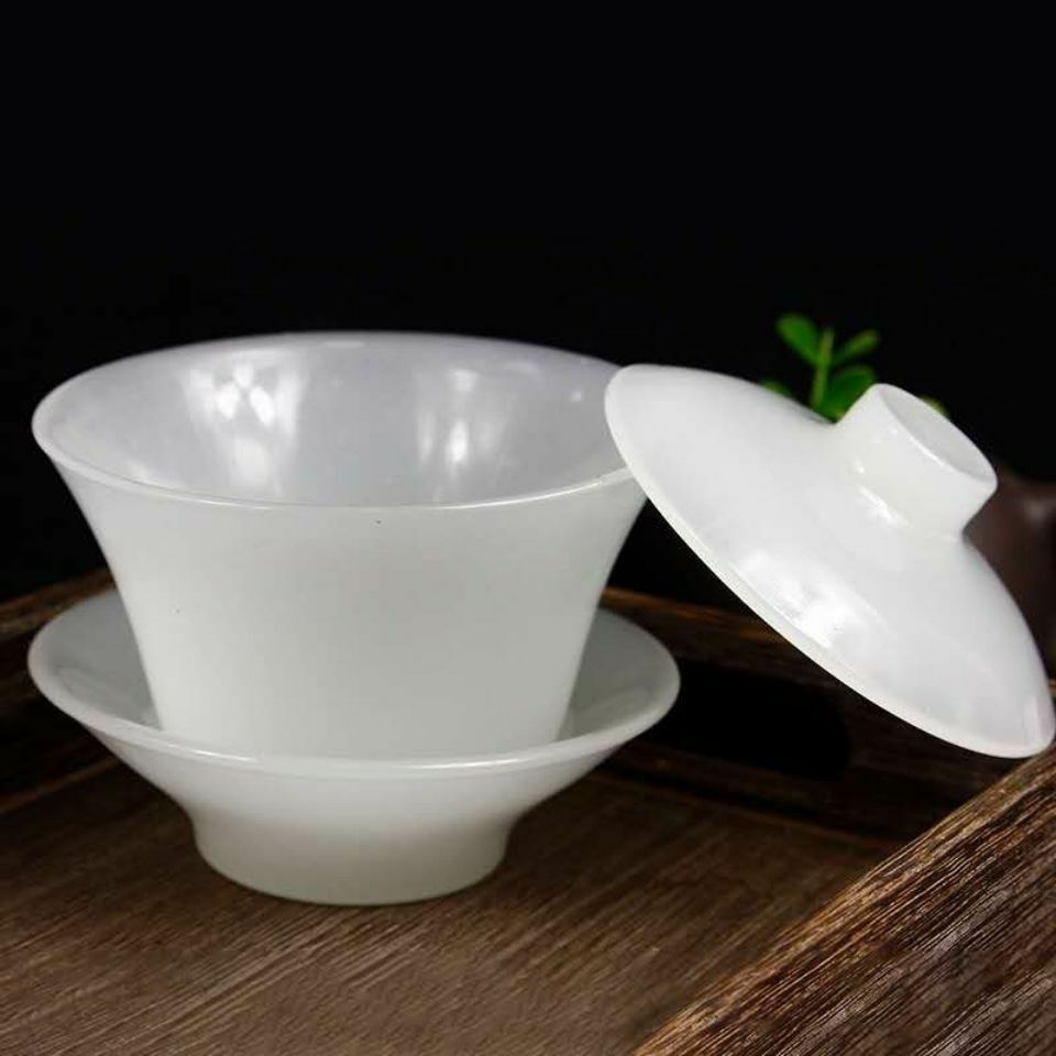 180ml China Kung Fu Natural Jade Gaiwan Tea Bowl Cup Tea Set Ceremony Decor