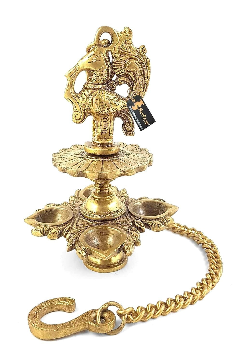 Brass Peacock Design Decorative Hanging Diya Lamps Home Decor Temple