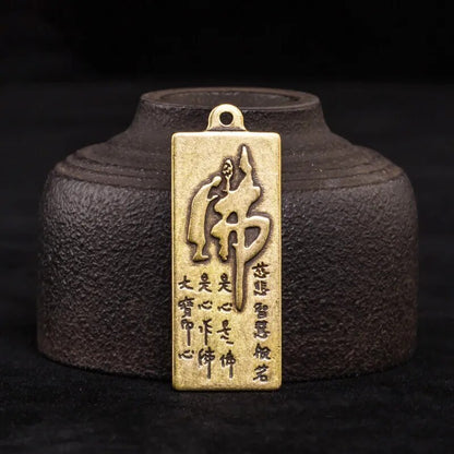 Solid Brass Smiling Maitreya Buddha Figures Tag Keychain Pendant Vintage Copper