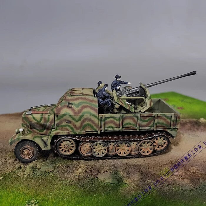 Small Scale Half-Track Truck Air Defense Sd.Kfz.7/2 Flak37 Camouflage Tank Model