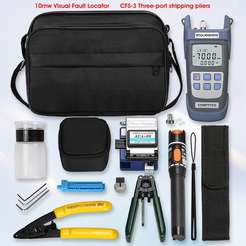 FTTH Fiber Optic Tool Kit Fiber Cleaver Optical Power Meter Visual Fault Locator