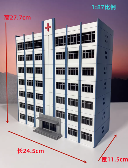 1/150 1/87 Scale Buildings Train Railway Modern Hospital Blue White Model House