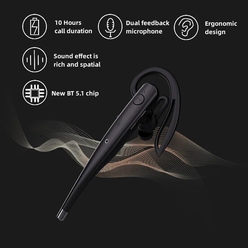 Wireless Bluetooth 5.1 Headphones Business Earbuds Double Mic Noise Cancellation