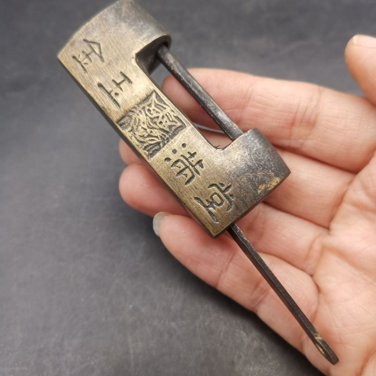 Vintage Antique Bronze Lock Statue Chinese Style Box Padlock Old Collection