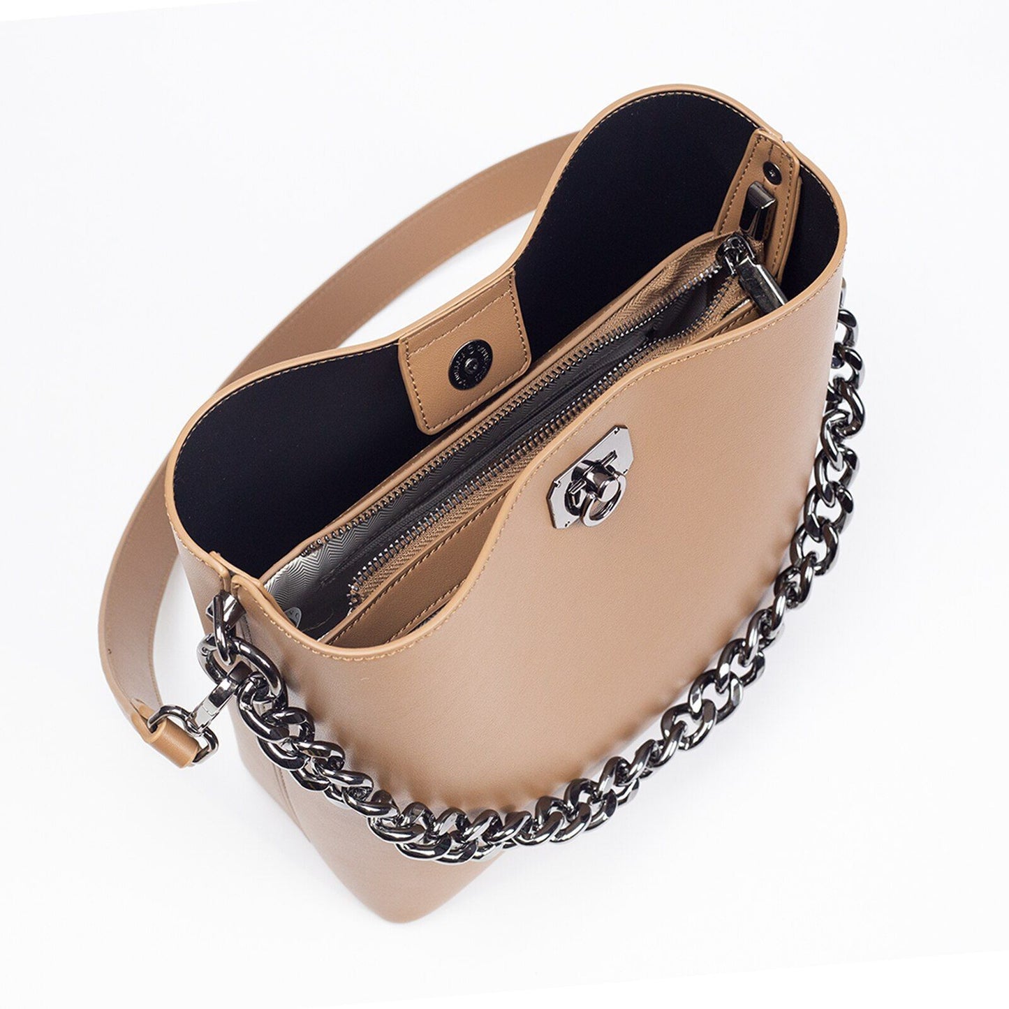 Shoulder Bag Bucket Metal Chain Handbag Leather Messenger 22*10*23 CM Polyester