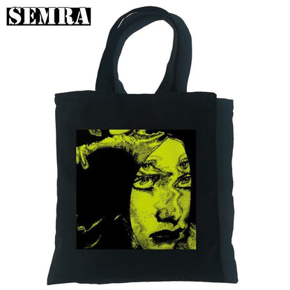 Punk Vintage Large Cartoon Canvas Bag Gothic Shopper Bag Shoulder Bag Pocket 1PC