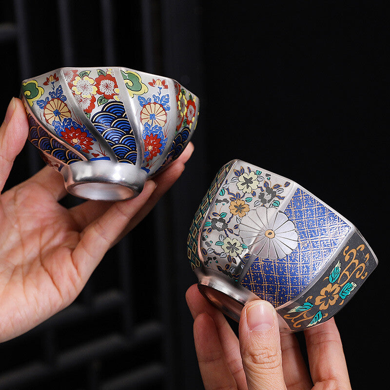 Pure Silver Tea Cup Porcelain Color Enamel Master Cup Jianzhan Sterling Silver