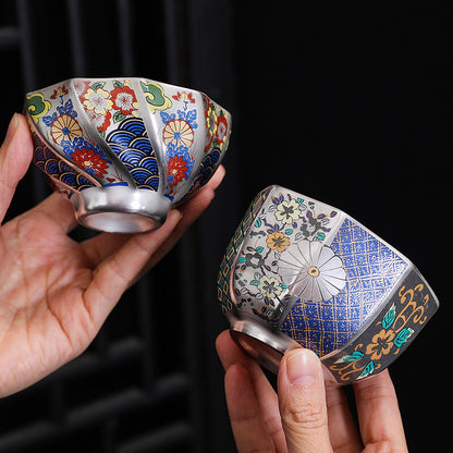 Pure Silver Tea Cup Porcelain Color Enamel Master Cup Jianzhan Sterling Silver