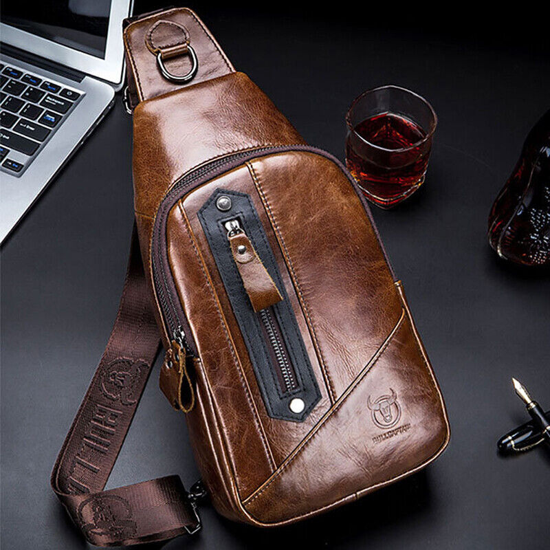Sling Backpack ,Men's 100% Genuine Leather Outdoor CrossBody Bag Shoulder Bags