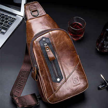 Sling Backpack ,Men's 100% Genuine Leather Outdoor CrossBody Bag Shoulder Bags