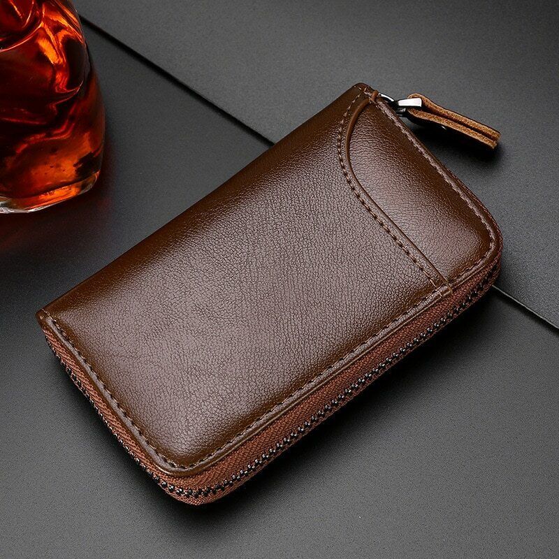 Zipper Wallet Leather Men Key Holder Pouch Purse Unisex Useful Key Organizer Bag