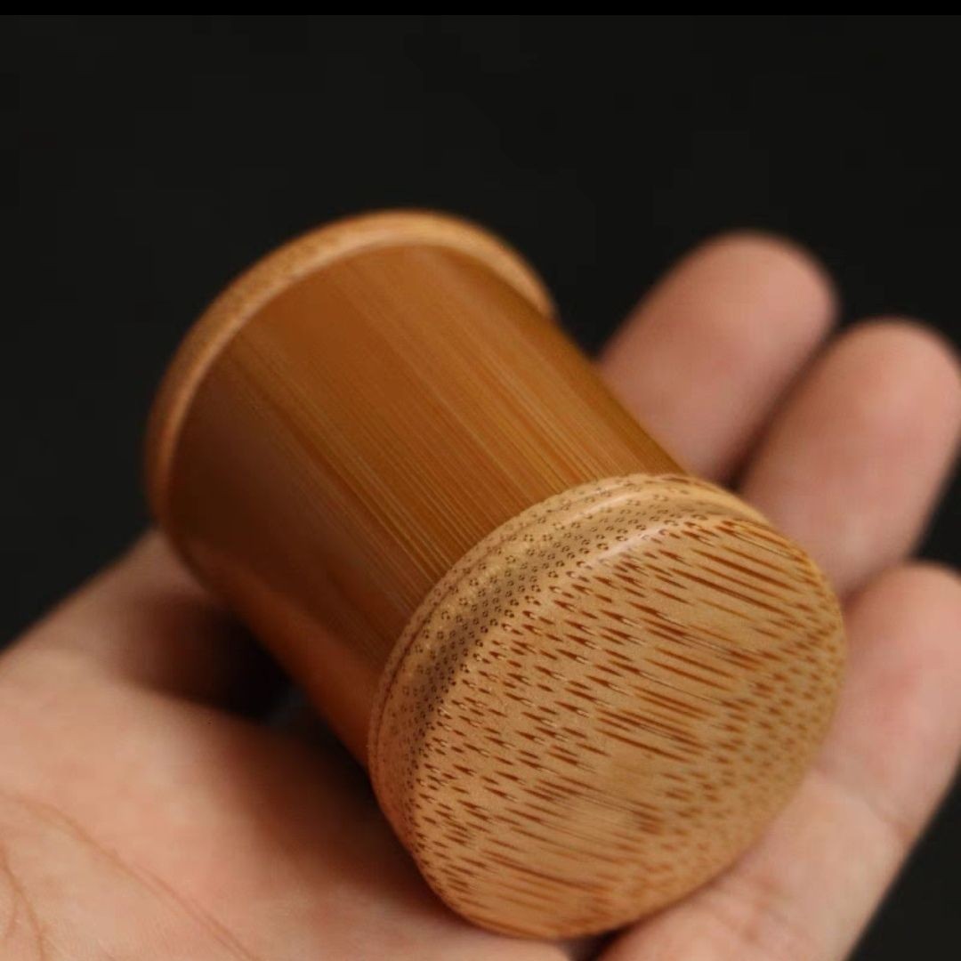 Vintage Bamboo Powder Container Handmade Sealed Tea Caddy 4cm