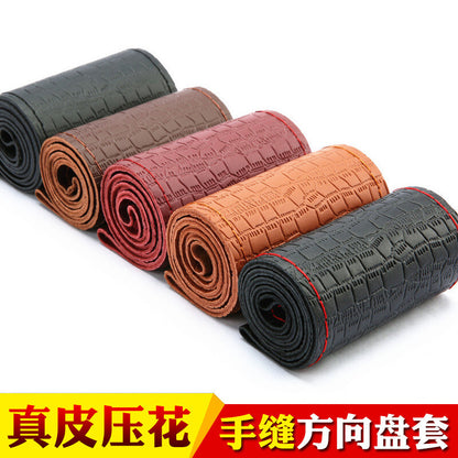 DIY Emboss Genuine Leather Auto Car Steering Wheel Cover Case Needles Thread 38
