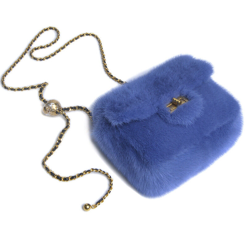 Womens Fashion Genuine Leather Crossbody Bag Real Mink Fur Evening Party Bag