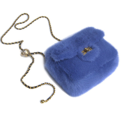 Womens Fashion Genuine Leather Crossbody Bag Real Mink Fur Evening Party Bag