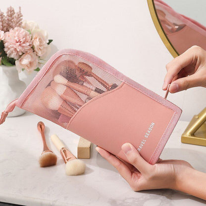 Cosmetic Bag Zipper Stand Makeup Bag Travel Holder Organizer Toiletry Purse Pink