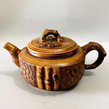 Vintage Chinese Yixing Purple Clay Teapot Zisha Ceremony Pine Bamboo Teaware Art