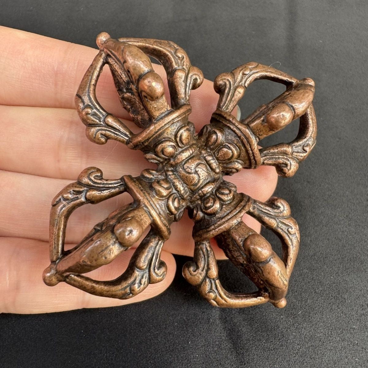 Tibetan Red Copper Cross Vajra Dorje Buddhist Ritual Tool Ornament