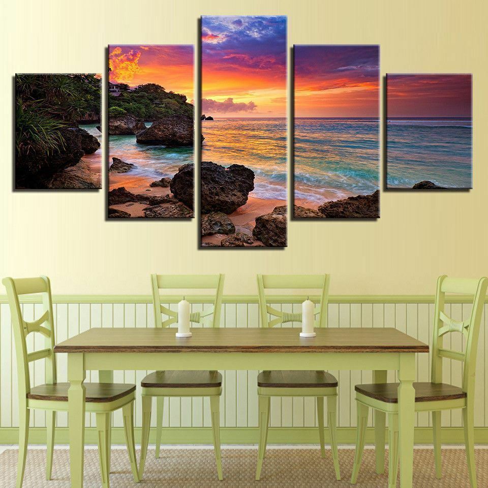 Hawaii Sea Beach Sunset Seascape Canvas Prints Painting Wall Art Home Decor 5PCS