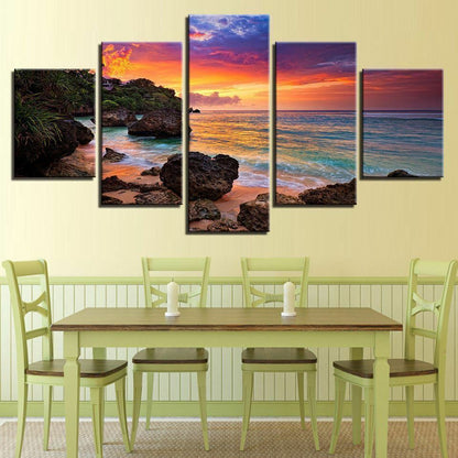 Hawaii Sea Beach Sunset Seascape Canvas Prints Painting Wall Art Home Decor 5PCS
