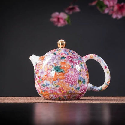Fat Mutton Jade Porcelain Tea Pot Ball Shaped Infuser Tea Cup Saucer Colorful