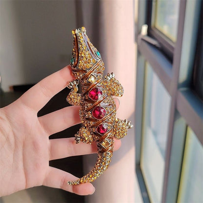 Vintage Crystal Lizard Brooch 13.8cm 2Pcs Lapel Pin for Coat Suit Unisex