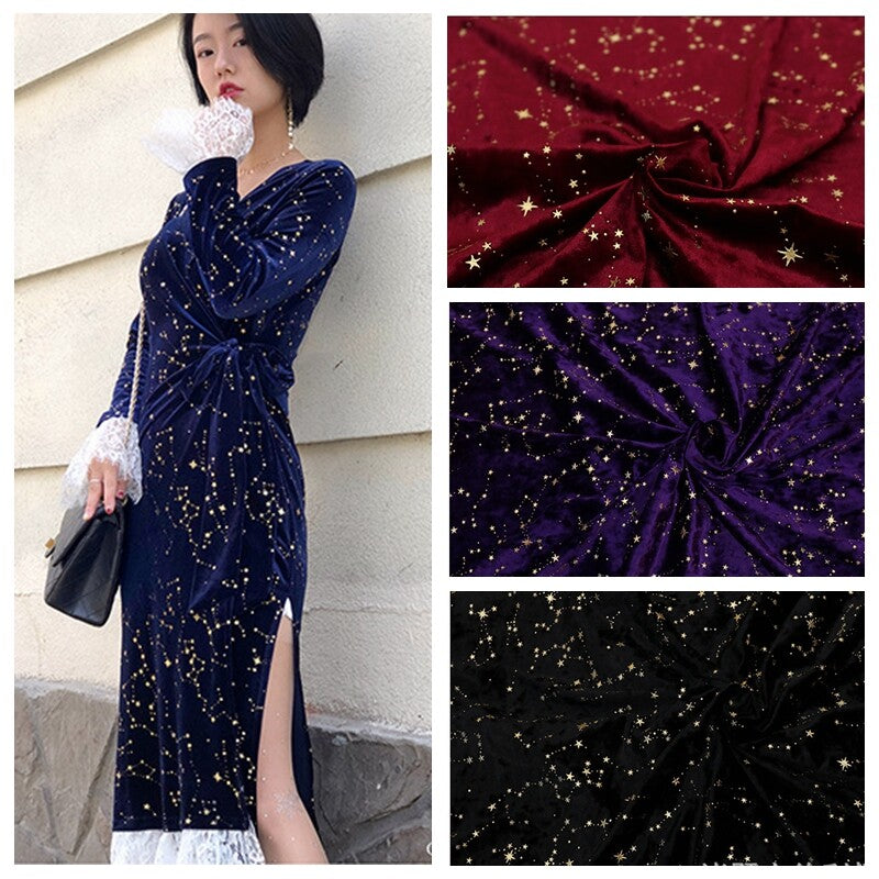 Shiny Star Velvet Fabric Material for Dress Cloth Craft Upholstery 145*100cm Sew