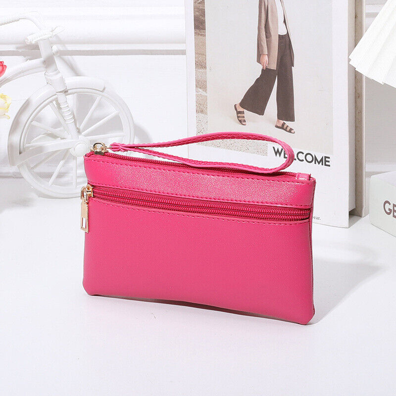 Women Leather Handbag Purses Zipper Long Wallet Women Pouch Wrist Wallet Vintage