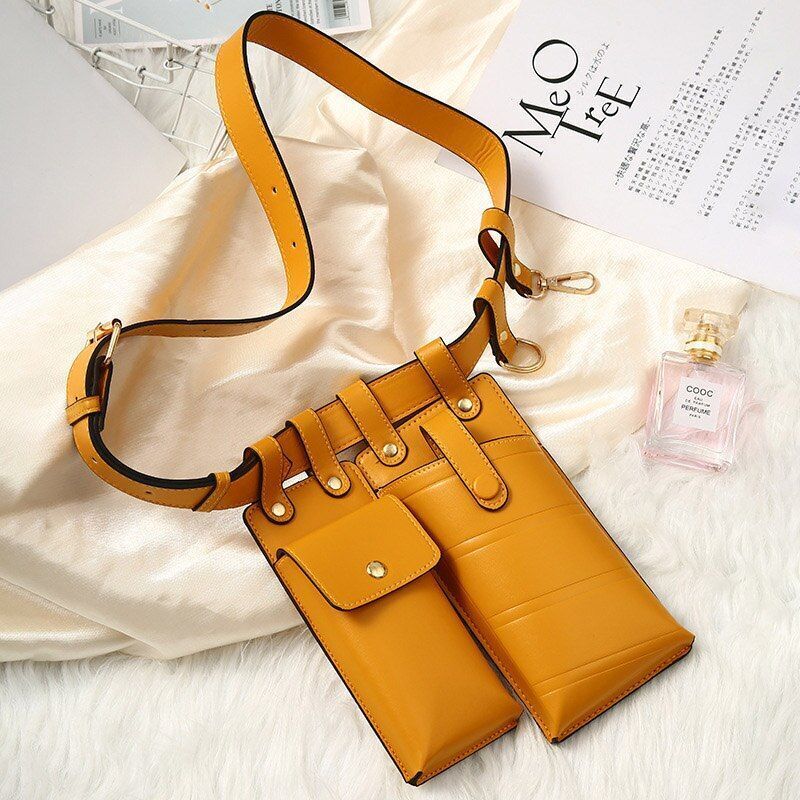 Women Fanny Pack Leather Belt Bag Waterproof Multi-pocket Waist Pack 17*10/13*10