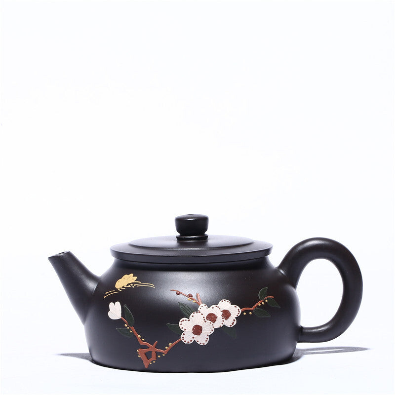 Tea Pot 210ml Chinese Real Yixing Zisha Black Clay Master Pot Floral Relief New