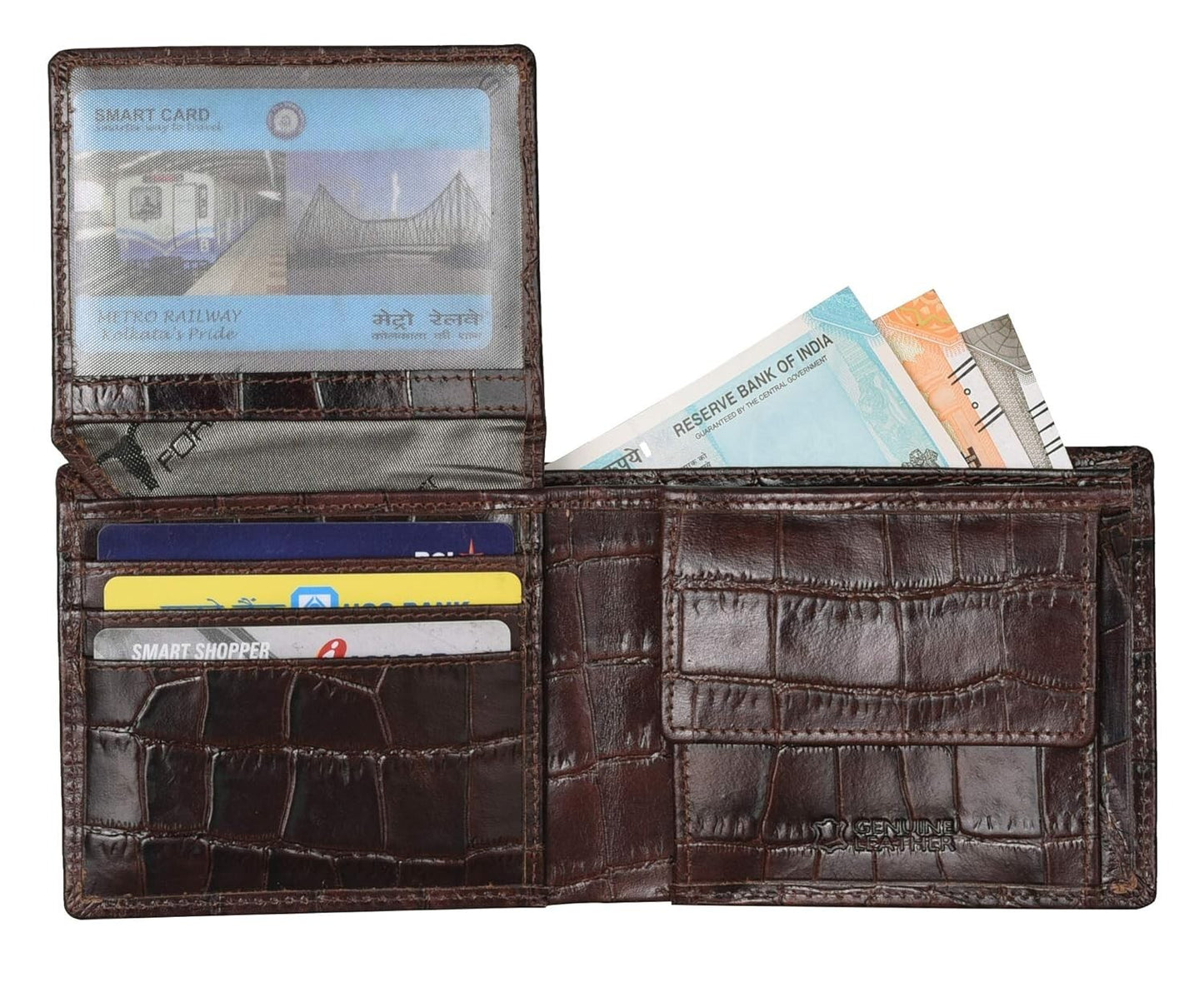 New Carl Printed Brown Bi-Fold Leather Men's Wallet RFID Protection Gift Item